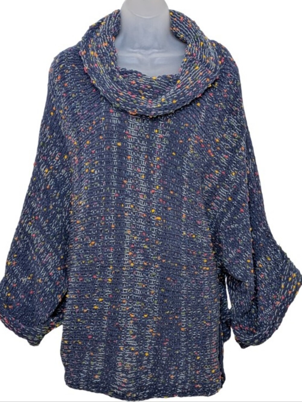 POL | Speckled Cowl Neck Sweater | Navy Confetti | Cozy | Chunky Knit | Boho